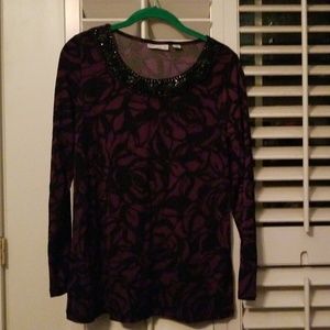 Susan Graver blouse with chain and mesh detail